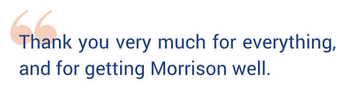Quote reads "Thank you very much for everything, and for getting Morrison well."