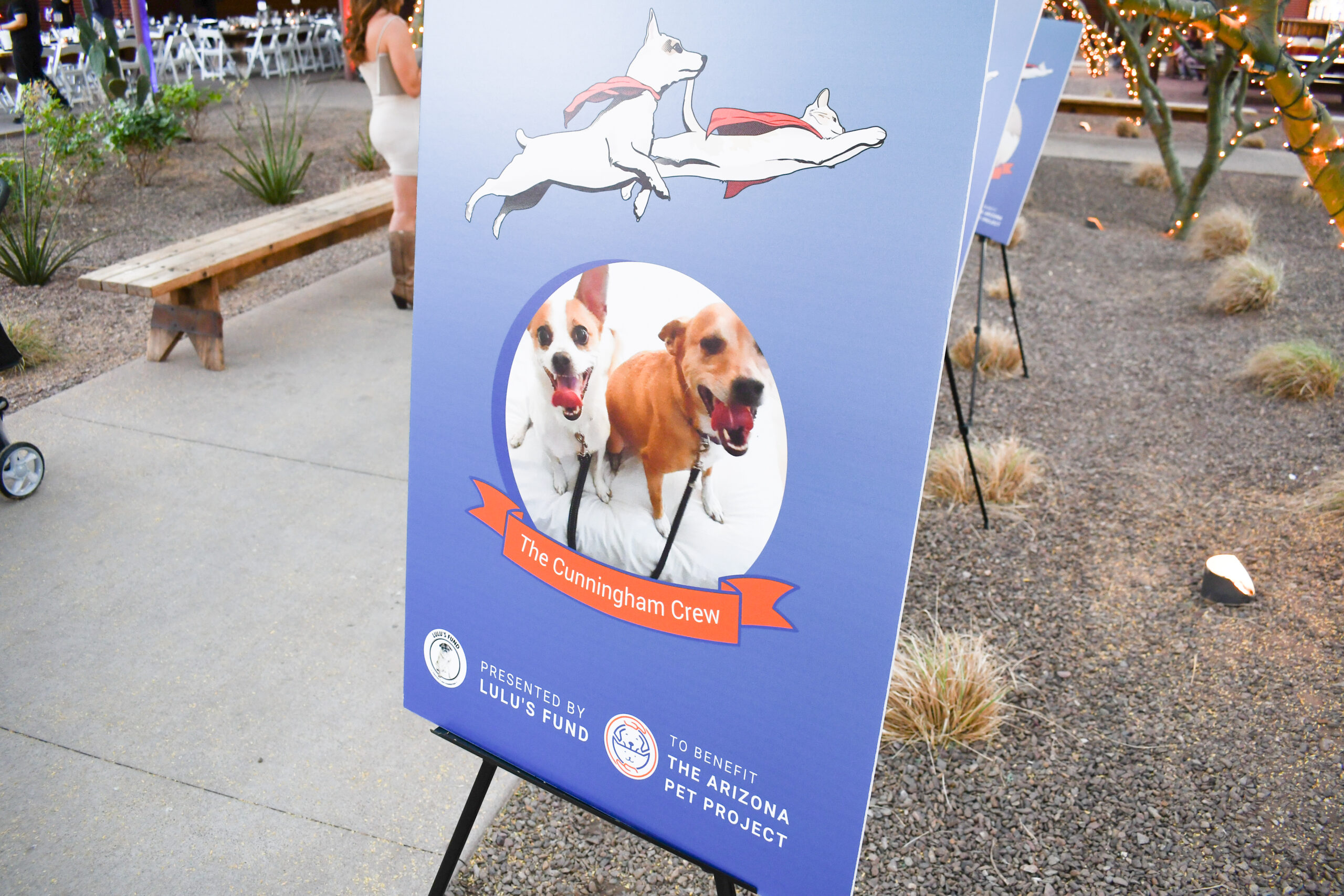 photo of a printed sign that reads The Cunningham Crew of the HERO award winner; also says Presented by Lulu's Fund and To Benefit The Arizona Pet Project